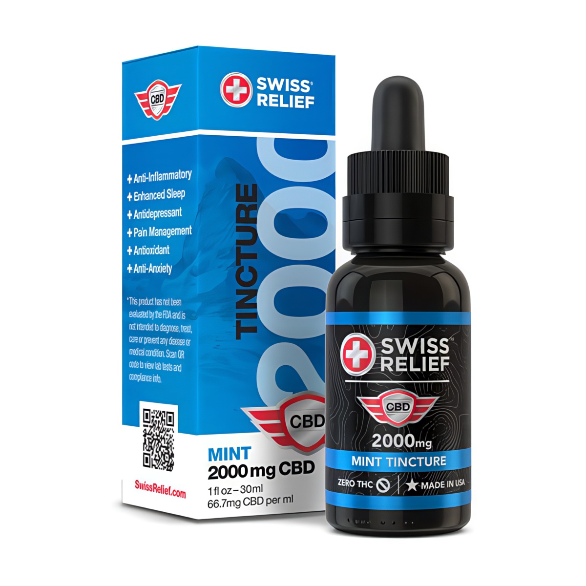 SWISS RELIEF CBD Mint Flavored 2000MG Tincture with Zero THC