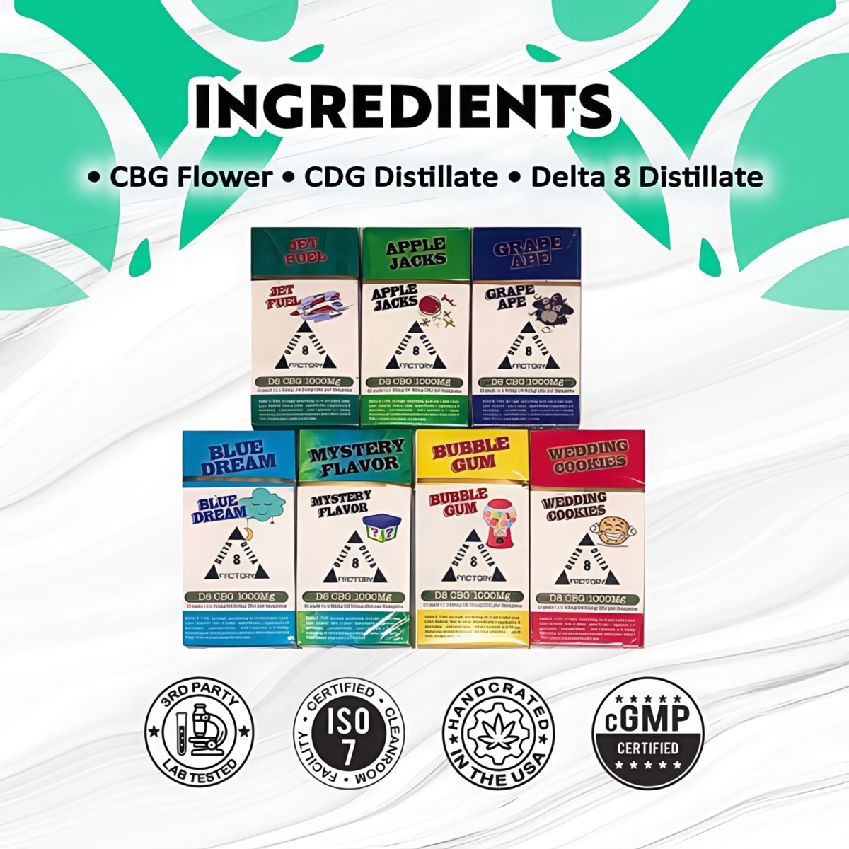 D8 Factory CBG Delta 8 Hemparettes Ingredients