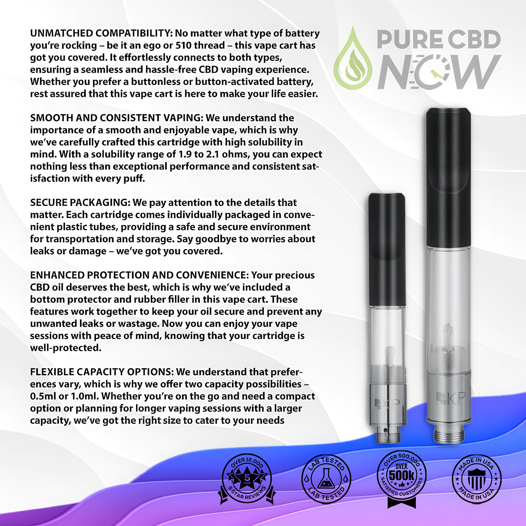 The Kind Pen Empty Cartridge 0.5ml or 1ml 510 Thread - Features