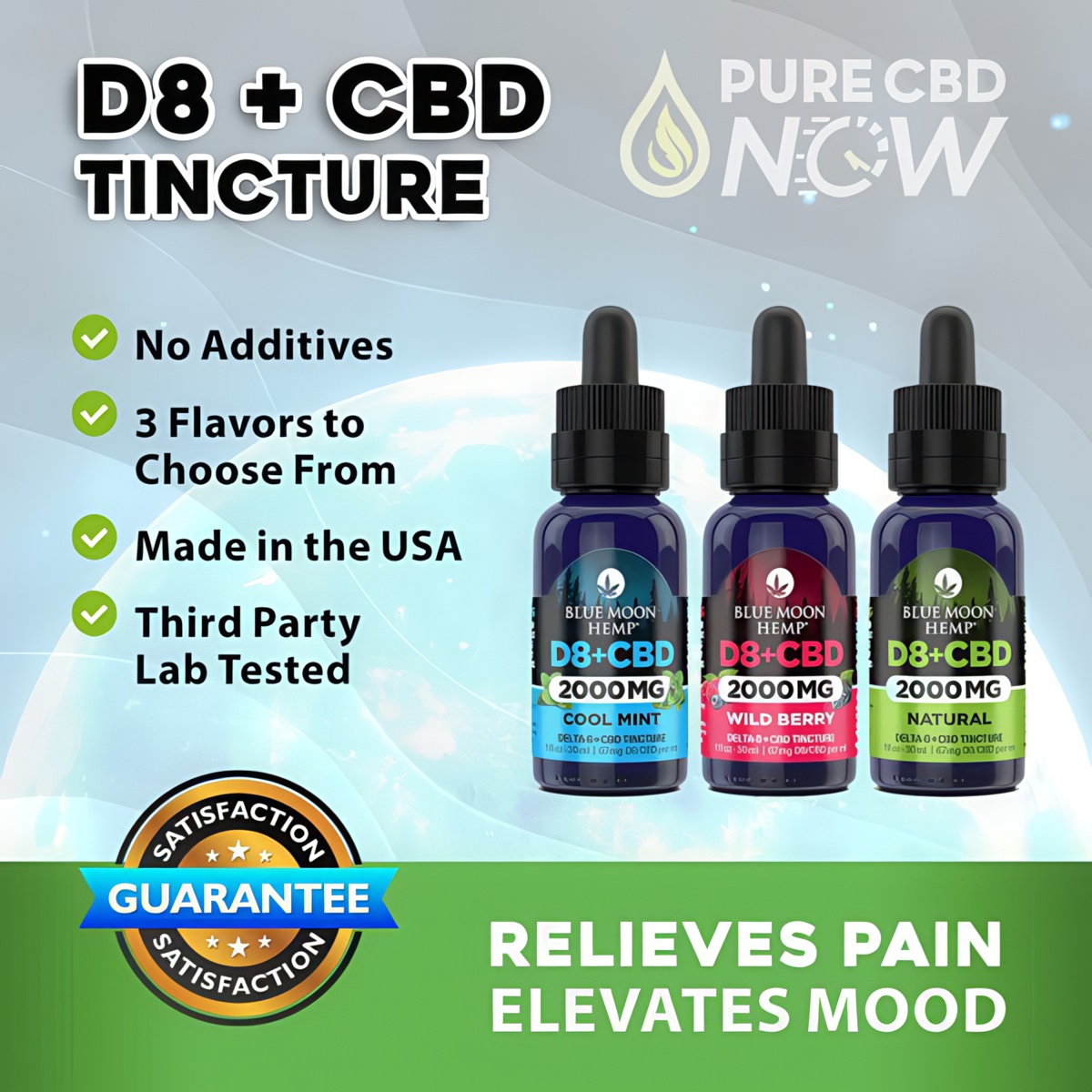 Blue Moon Hemp D8 and CBD Tincture 2000mg flavors