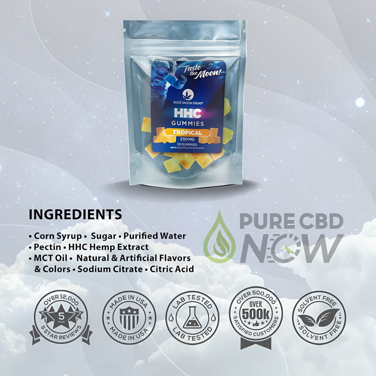 Blue moon hem HHC Tropical Fruit Gummies 250mg Ingredients