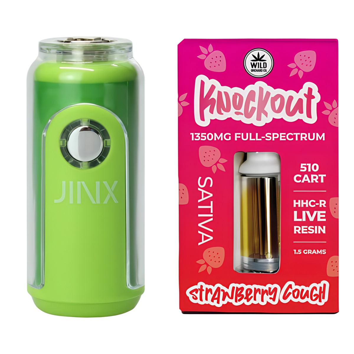 JINX FatBoy 510 Battery + Knockout 510 Cart - Lime Green color and Strawberry Cough Strain