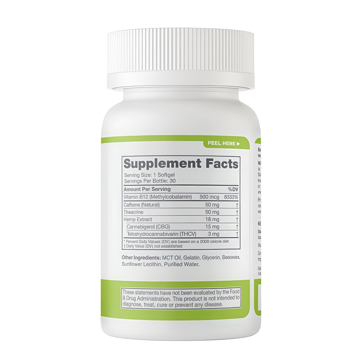 THCV + CBG Energy Softgels 30 counts - 50 mg caffeine, 500 back