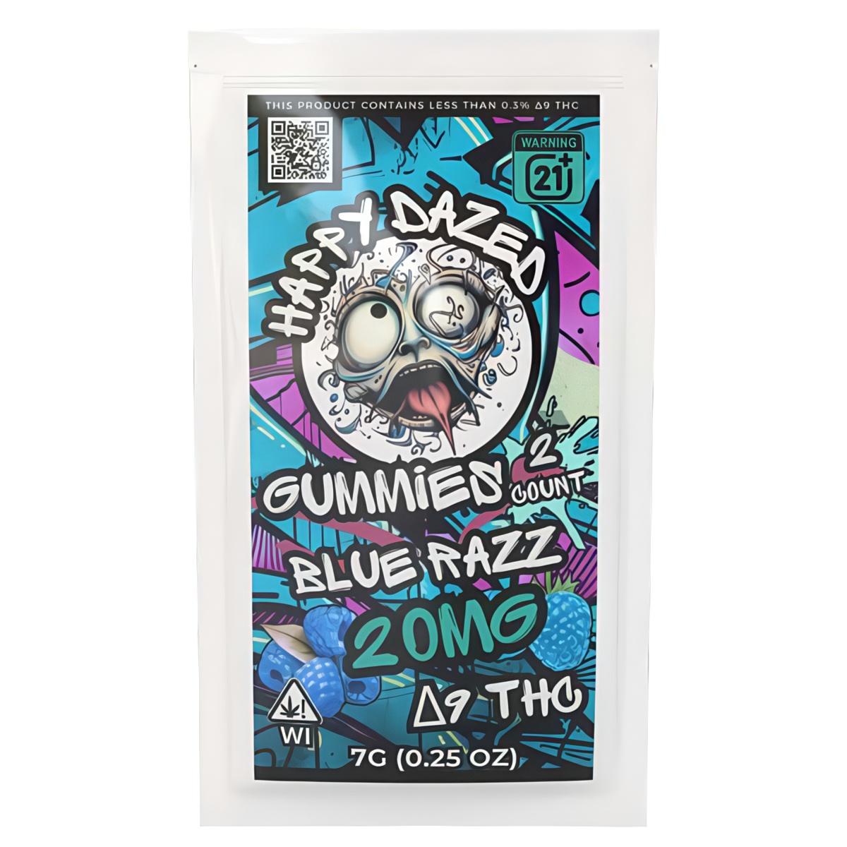 Happy Dazed D9 Gummies 2 count - Blue Razz