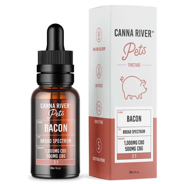 Canna River⁺ Broad Spectrum CBD Pet Tincture 30mL - 1000mg CBD + 500mg CBG - Bacon
