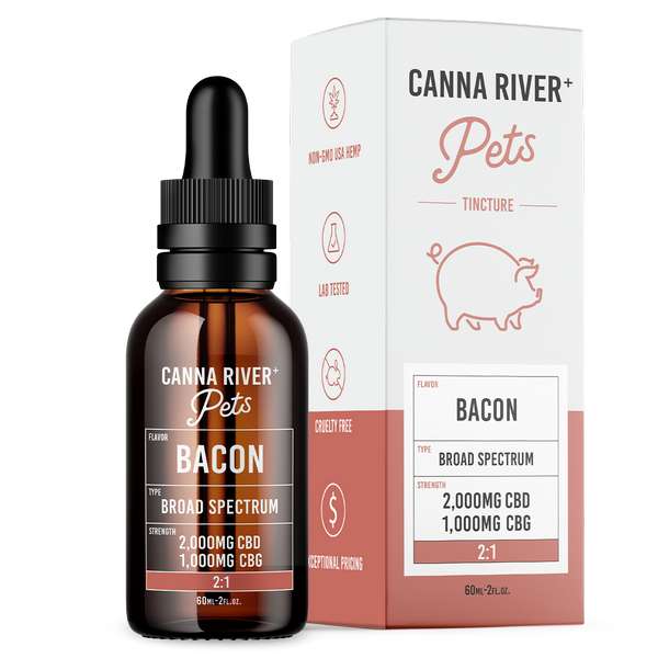 Canna River⁺ Broad Spectrum CBD Pet Tincture 60mL - 2000mg CBD + 1000mg CBG - Bacon