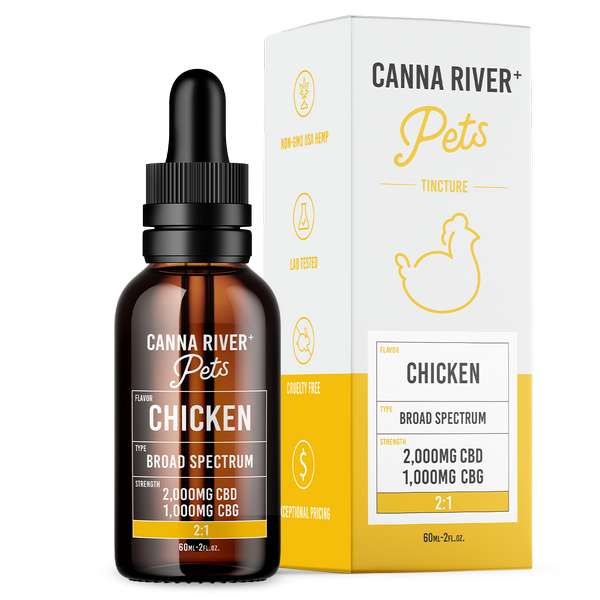 Canna River⁺ Broad Spectrum CBD Pet Tincture 60mL - 2000mg CBD + 1000mg CBG - Chicken
