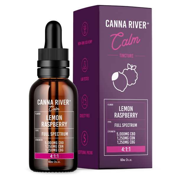 Canna River⁺ Full Spectrum CBD Calm Tincture 5000mg CBD + 1250mg CBG + 1250mg CBN - Lemon Raspberry