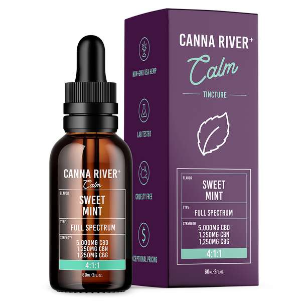 Canna River⁺ Full Spectrum CBD Calm Tincture 5000mg CBD + 1250mg CBG + 1250mg CBN - Sweet Mint