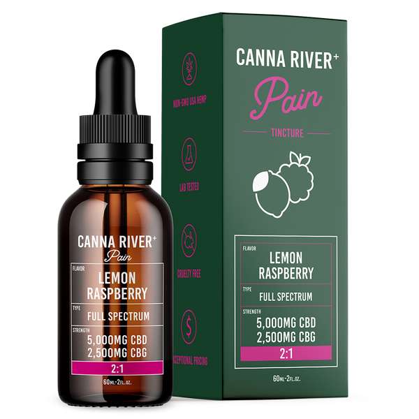 Canna River⁺ Full Spectrum CBD Pain Tincture 5000 CBD + 2500 CBG - Lemon Raspberry