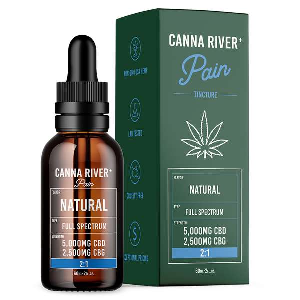 Canna River⁺ Full Spectrum CBD Pain Tincture 5000 CBD + 2500 CBG - Natural