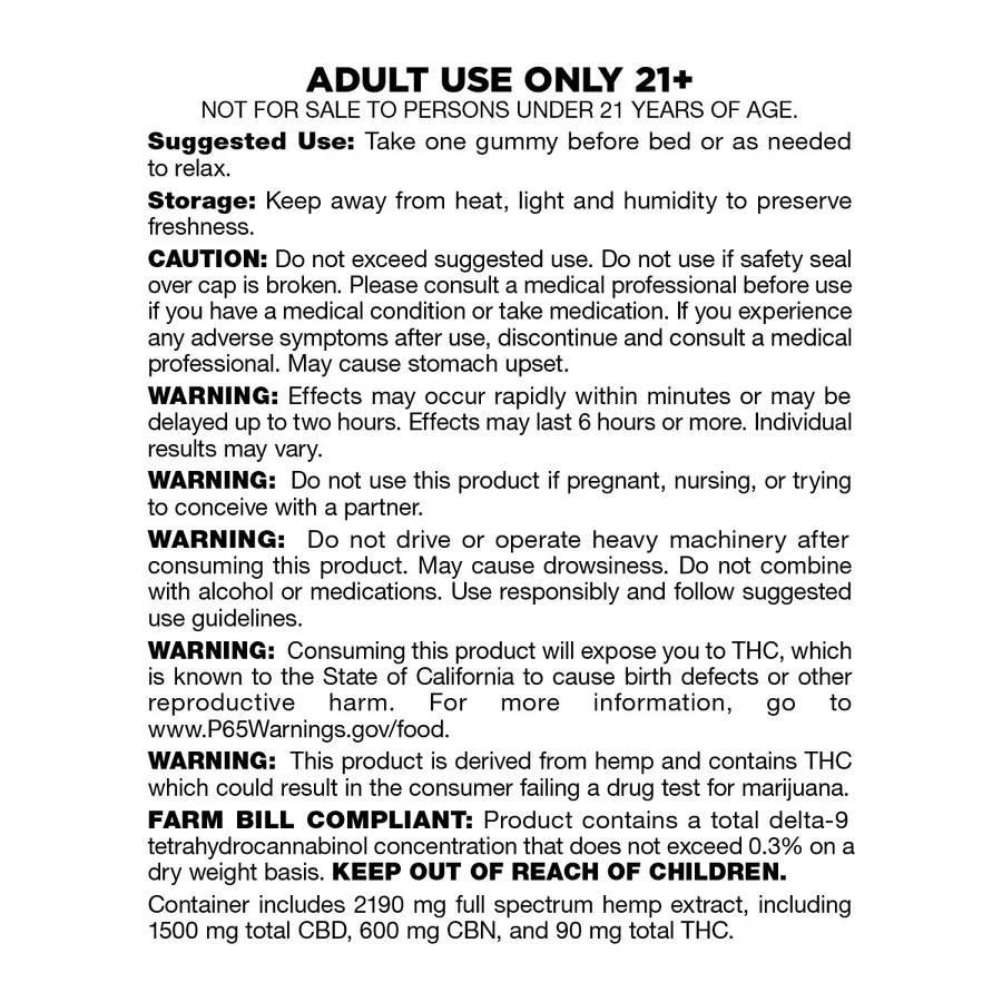 Delta 9 THC Lights Out Sleep Gummies 30ct - suggestive use