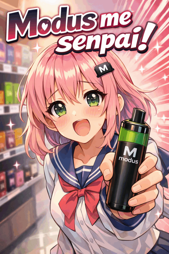 Anime girl holding a Modus vape