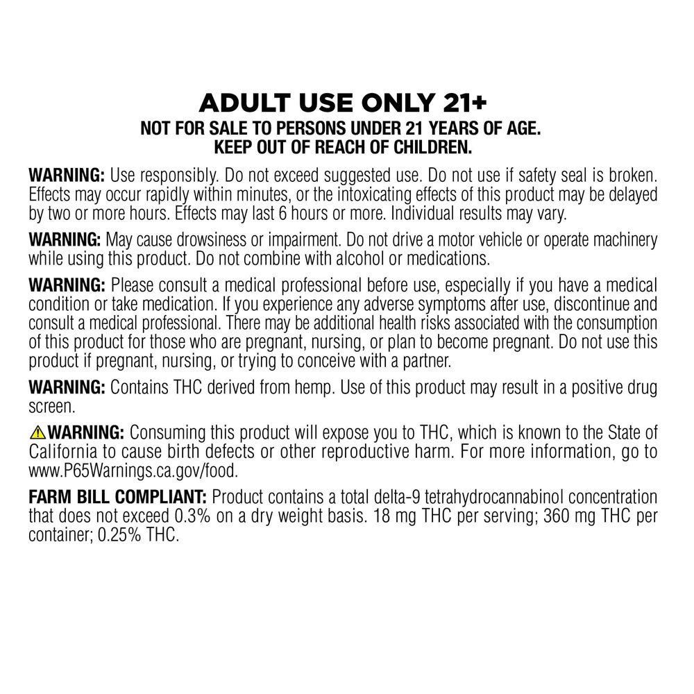 Delta 9 THC Vibe Max Dose Nano Gummies - Warning